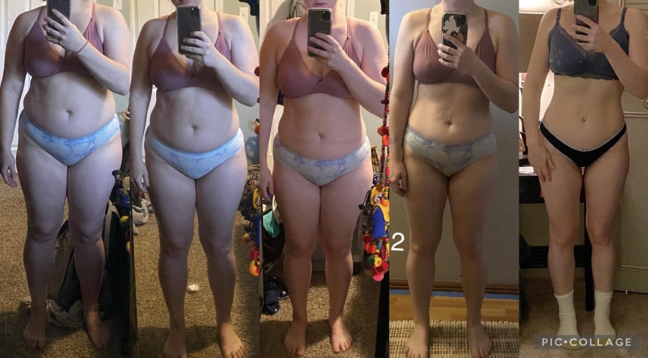 Before and After 50 lbs Fat Loss 5 feet 5 Female 196 lbs to 146 lbs