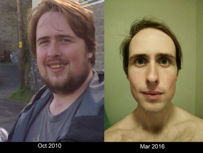 A progress pic of a 5'8" man showing a weight reduction from 258 pounds to 165 pounds. A respectable loss of 93 pounds.