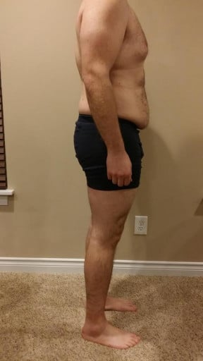 A before and after photo of a 6'0" male showing a snapshot of 236 pounds at a height of 6'0