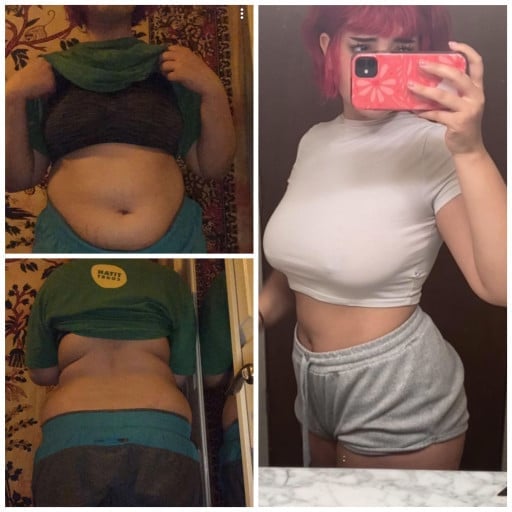 33 lbs Weight Loss Before and After 5 foot 3 Female 181 lbs to 148 lbs