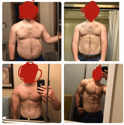 A before and after photo of a 5'8" male showing a weight reduction from 240 pounds to 190 pounds. A total loss of 50 pounds.