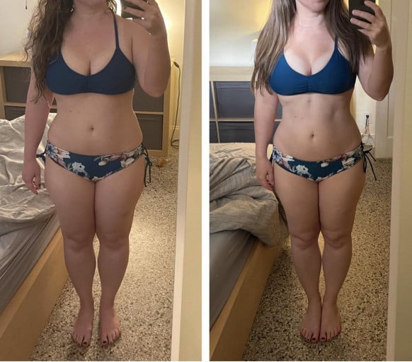 5 foot 4 Female Before and After 10 lbs Weight Loss 169 lbs to 159 lbs