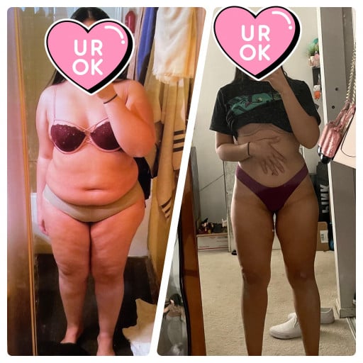 5 feet 2 Female Before and After 95 lbs Fat Loss 220 lbs to 125 lbs