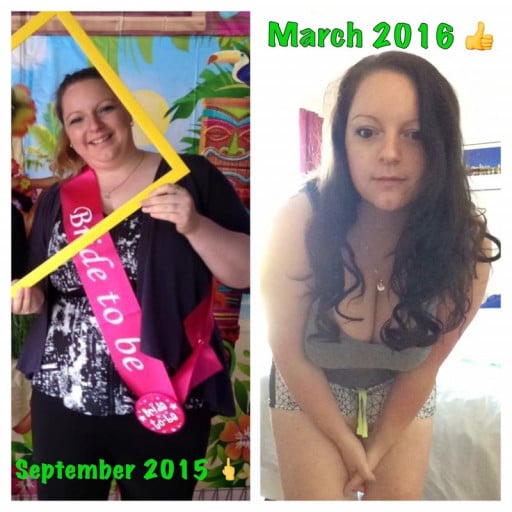 A progress pic of a 5'5" woman showing a fat loss from 204 pounds to 191 pounds. A total loss of 13 pounds.