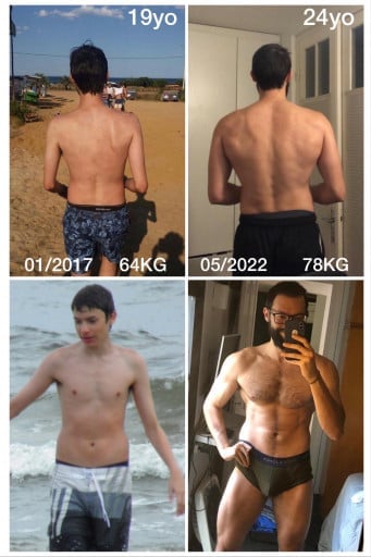6 foot 1 Male Before and After 31 lbs Weight Gain 141 lbs to 172 lbs
