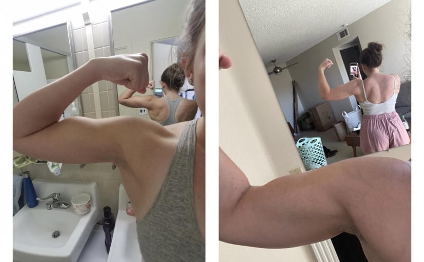5 feet 5 Female Progress Pics of 23 lbs Muscle Gain 135 lbs to 158 lbs