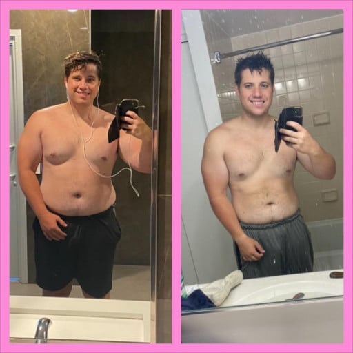 6 foot 2 Male Before and After 35 lbs Weight Loss 280 lbs to 245 lbs