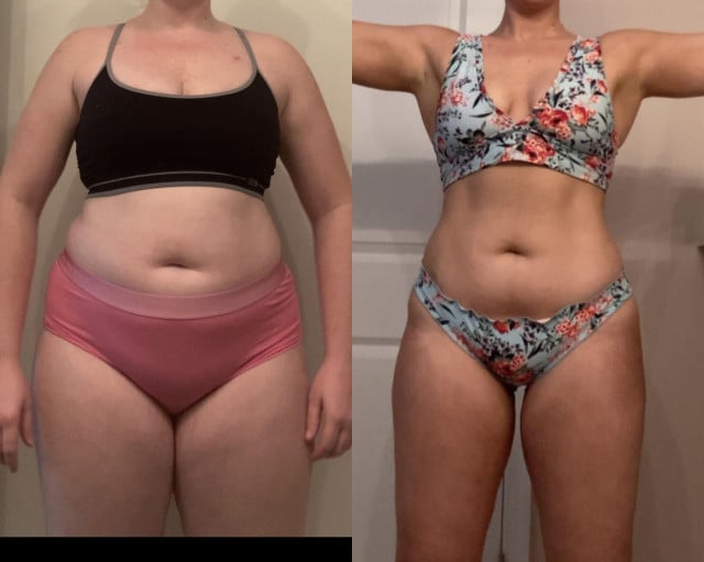 Before and After 30 lbs Weight Loss 5'7 Female 215 lbs to 185 lbs