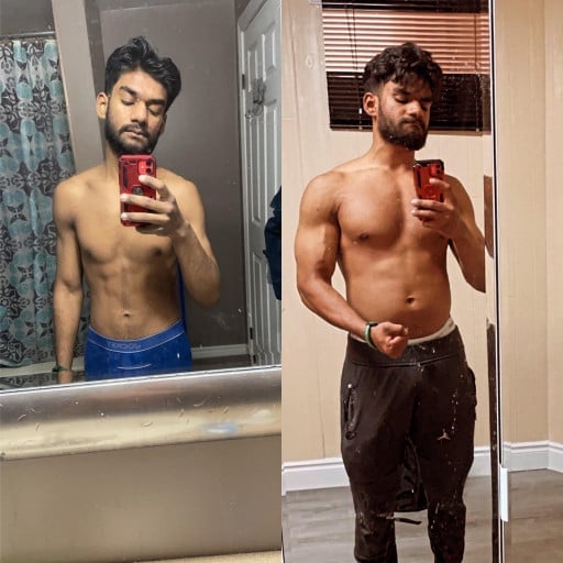 5 feet 7 Male Before and After 24 lbs Weight Gain 130 lbs to 154 lbs