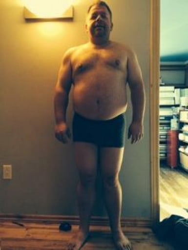 A picture of a 5'8" male showing a weight cut from 263 pounds to 246 pounds. A net loss of 17 pounds.