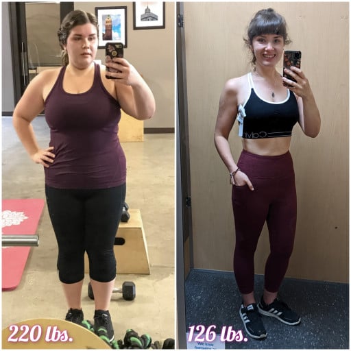 5 feet 4 Female Before and After 94 lbs Weight Loss 220 lbs to 126 lbs