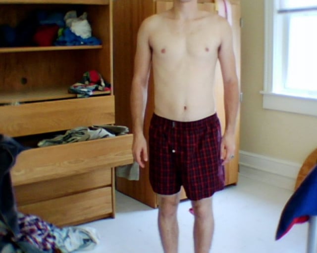 A picture of a 5'5" male showing a snapshot of 142 pounds at a height of 5'5