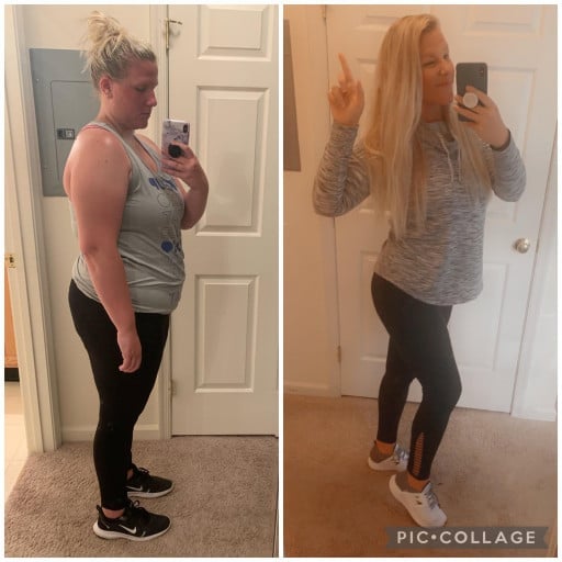 5 feet 8 Female Before and After 95 lbs Fat Loss 275 lbs to 180 lbs
