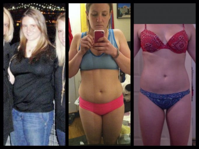 A picture of a 5'5" female showing a weight cut from 179 pounds to 138 pounds. A total loss of 41 pounds.