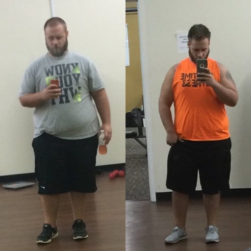 A picture of a 5'11" male showing a weight loss from 350 pounds to 280 pounds. A respectable loss of 70 pounds.
