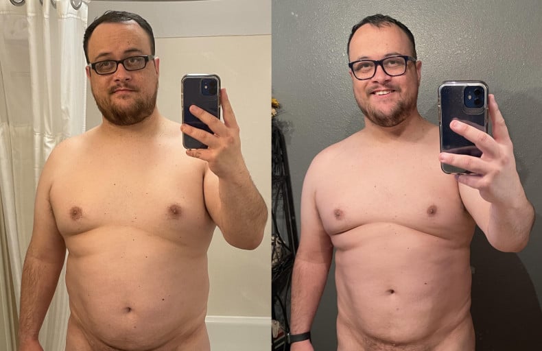 18 lbs Fat Loss Before and After 6 feet 2 Male 290 lbs to 272 lbs