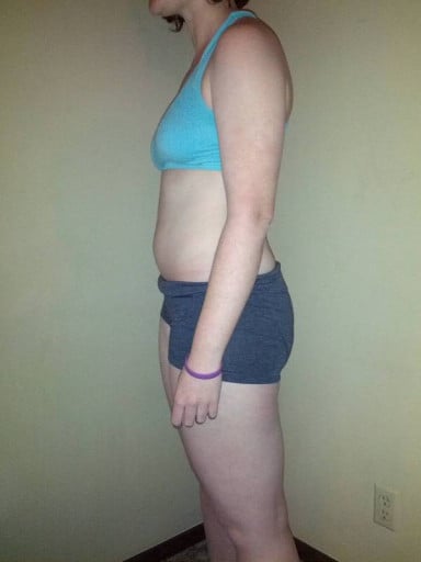 A progress pic of a 5'6" woman showing a snapshot of 160 pounds at a height of 5'6