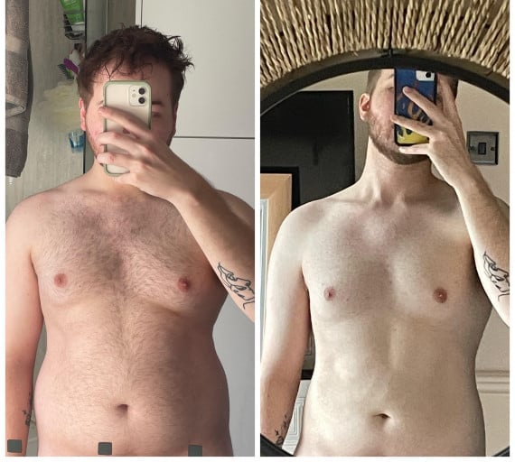 5'10 Male 25 lbs Fat Loss Before and After 220 lbs to 195 lbs
