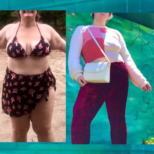 5'6 Female Before and After 75 lbs Weight Loss 295 lbs to 220 lbs