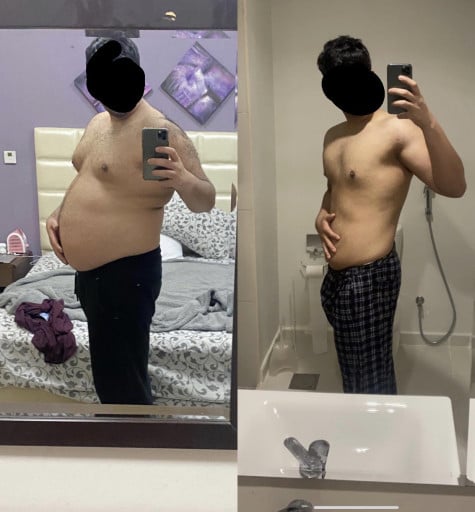 6 foot Male Before and After 91 lbs Fat Loss 300 lbs to 209 lbs