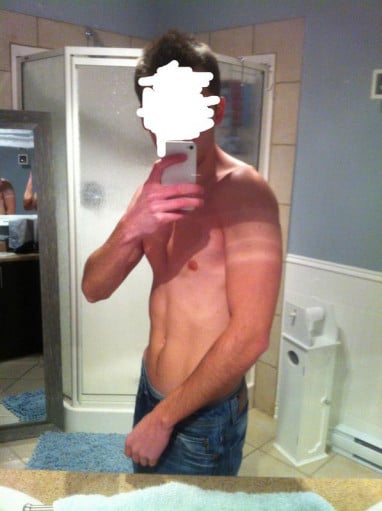 A picture of a 5'8" male showing a weight bulk from 109 pounds to 141 pounds. A net gain of 32 pounds.