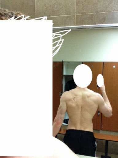 A before and after photo of a 5'11" male showing a weight bulk from 165 pounds to 170 pounds. A total gain of 5 pounds.