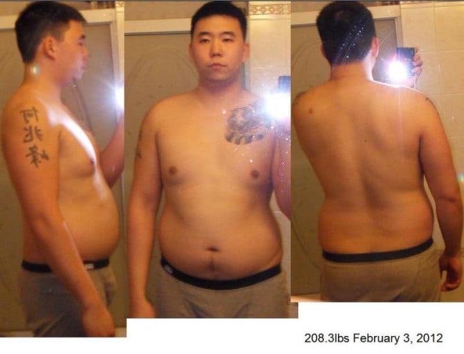 A picture of a 5'9" male showing a fat loss from 215 pounds to 182 pounds. A respectable loss of 33 pounds.