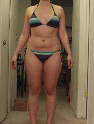 A progress pic of a 5'4" woman showing a snapshot of 150 pounds at a height of 5'4