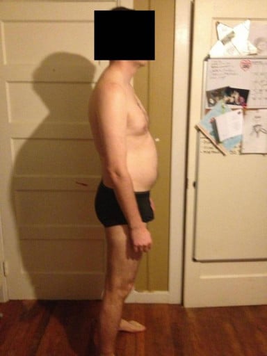 A before and after photo of a 6'2" male showing a snapshot of 208 pounds at a height of 6'2