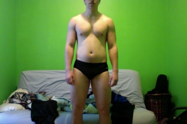 A before and after photo of a 6'1" male showing a snapshot of 205 pounds at a height of 6'1