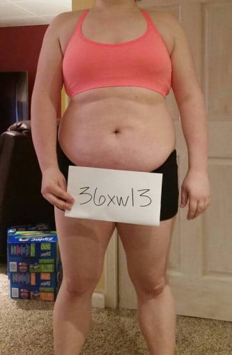 A picture of a 5'7" female showing a snapshot of 219 pounds at a height of 5'7