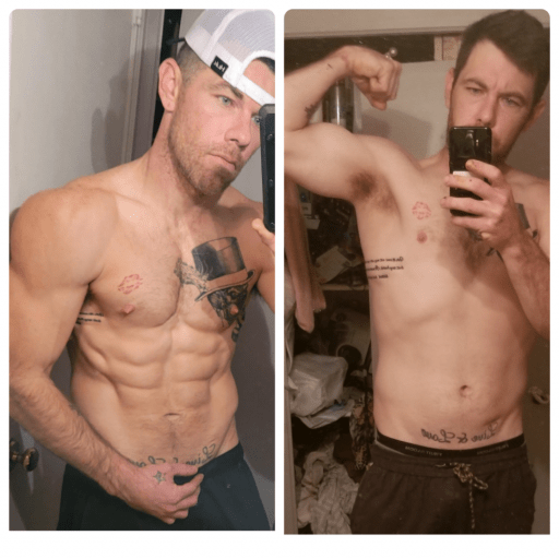 A progress pic of a 5'11" man showing a fat loss from 175 pounds to 162 pounds. A total loss of 13 pounds.