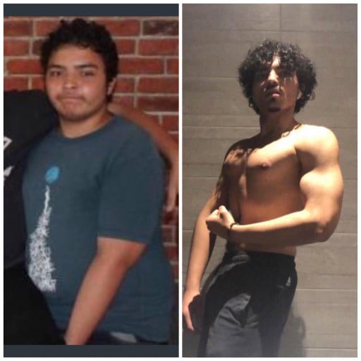 A picture of a 5'7" male showing a weight loss from 213 pounds to 154 pounds. A respectable loss of 59 pounds.