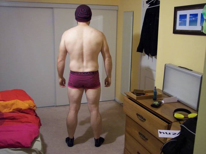 A before and after photo of a 5'10" male showing a snapshot of 189 pounds at a height of 5'10