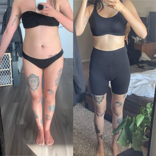 5 foot 5 Female Before and After 20 lbs Fat Loss 138 lbs to 118 lbs