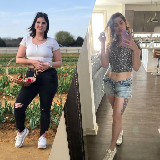Before and After 29 lbs Weight Loss 5 foot 5 Female 198 lbs to 169 lbs