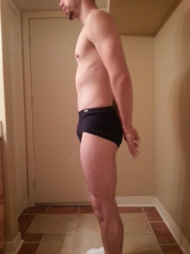 A before and after photo of a 6'0" male showing a snapshot of 161 pounds at a height of 6'0