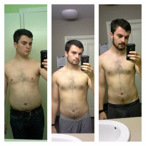 A progress pic of a 5'9" man showing a fat loss from 175 pounds to 150 pounds. A respectable loss of 25 pounds.