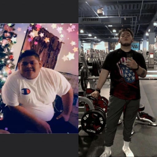 A photo of a 6'1" man showing a weight cut from 380 pounds to 250 pounds. A respectable loss of 130 pounds.