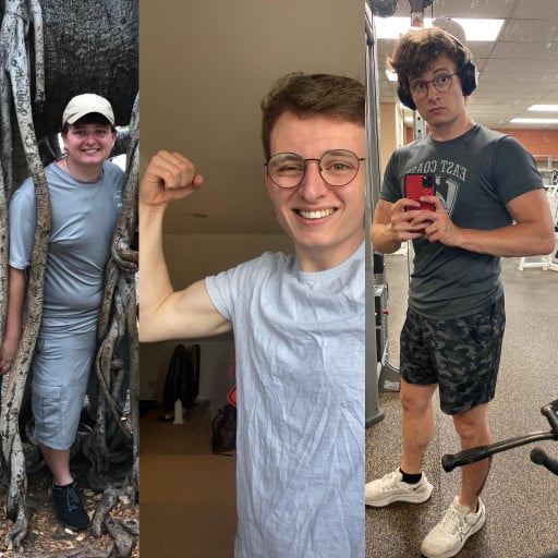 A progress pic of a 5'10" man showing a fat loss from 230 pounds to 160 pounds. A total loss of 70 pounds.