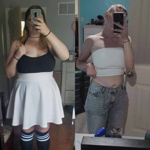 95 lbs Fat Loss Before and After 5'7 Female 245 lbs to 150 lbs