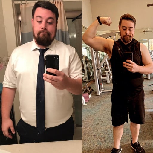 5 feet 10 Male Before and After 85 lbs Fat Loss 300 lbs to 215 lbs