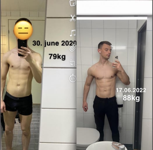 6 foot 2 Male 20 lbs Muscle Gain Before and After 174 lbs to 194 lbs