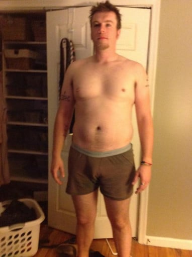 A photo of a 6'4" man showing a fat loss from 226 pounds to 180 pounds. A respectable loss of 46 pounds.