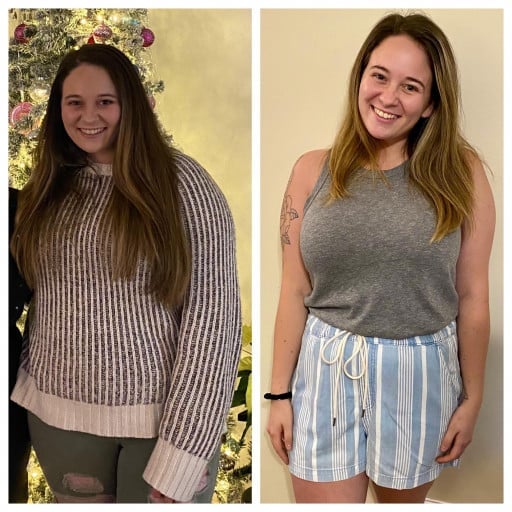 5'5 Female Before and After 30 lbs Weight Loss 196 lbs to 166 lbs
