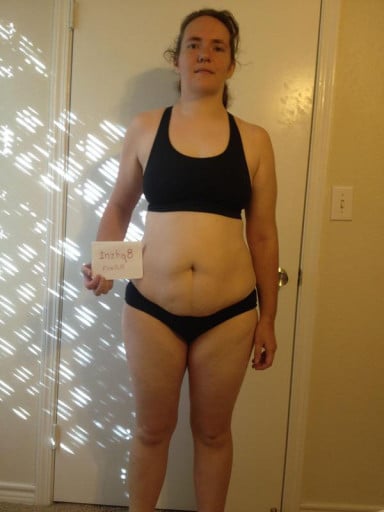 A progress pic of a 5'7" woman showing a snapshot of 181 pounds at a height of 5'7