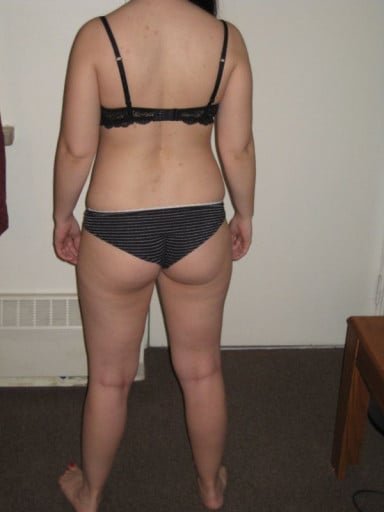 A progress pic of a 5'2" woman showing a snapshot of 120 pounds at a height of 5'2