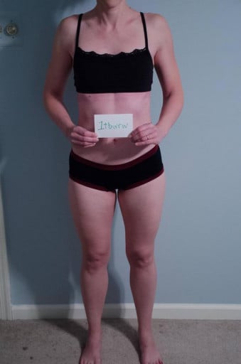 A before and after photo of a 5'5" female showing a snapshot of 119 pounds at a height of 5'5