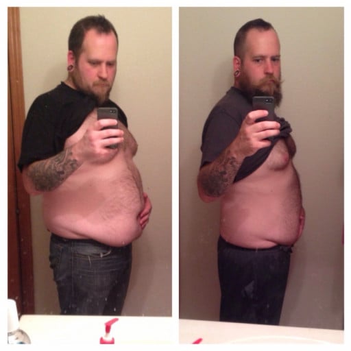 A picture of a 5'11" male showing a weight loss from 276 pounds to 236 pounds. A net loss of 40 pounds.