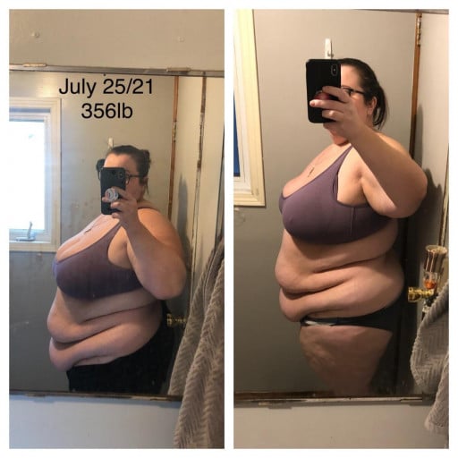 Before and After 46 lbs Weight Loss 5 foot 5 Female 371 lbs to 325 lbs